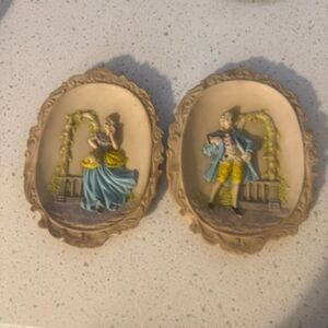 Vintage Mid Century Victorian Regency Couple Colonial 3D Ornate Plaques Set